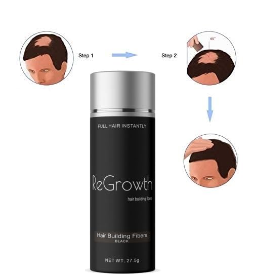 REGROWTH hair Building fibers (Black) 27.5 fiber For Thinning & Bald Spots hair Loss Concealer In Seconds Thickening fibers For Men & Women, 80 Grams