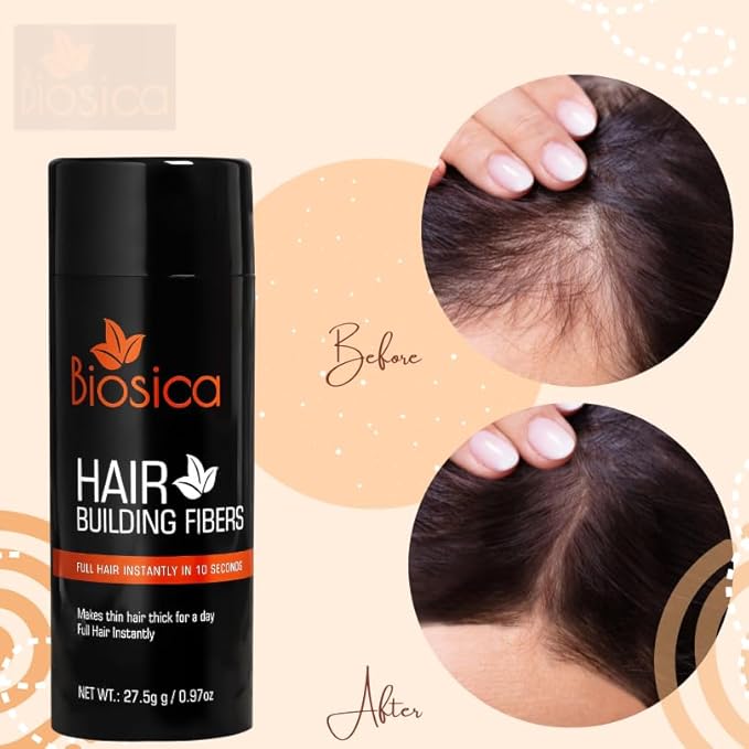 Biosica Hair Building Fibers 27.5Gm - Hair Fibers For Thin & Fine Hair -Hair Thickening Fibers For Men & Women