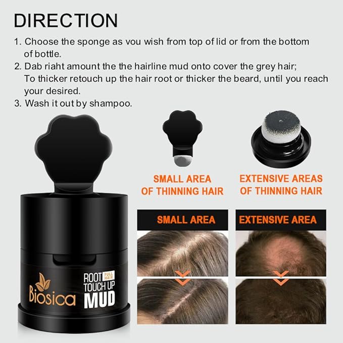 Bisoica Root Touch-Up Mud Hairline Concealer – Instant Hairline & Root Coverage for Men & Women, Easy Application & Long-Lasting