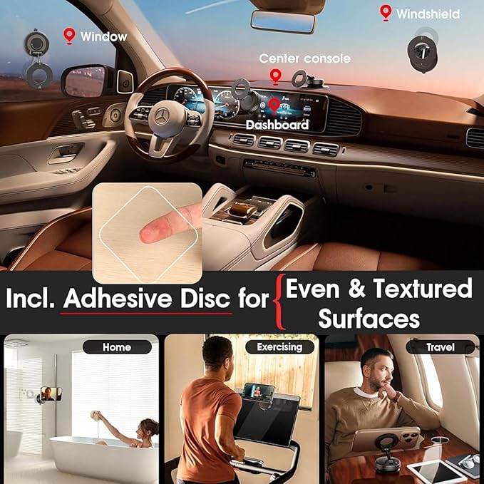 360° Vaccum Magnetic Phones Holder, Magnetic Car Phone Mount, Hands-Free Suction Cup Phones Holder for Car/Gym/Mirror/Shower, Car Mount Compatible All Mobile (Extended)