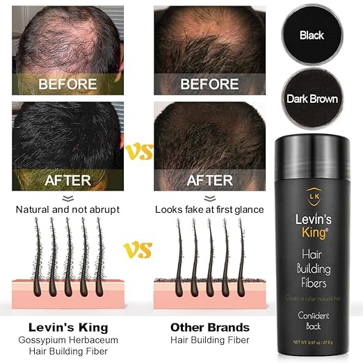 Levins King Hair Building Fiber, Hair Loss Concealer, 27.5 gm Pack (Dark Brown)