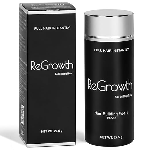 Regrowth Hair Building Fibers 27.5 gm - Hair Fibers For Thin & Fine Hair -Hair Thickening Fibers for Men & Women (Black).