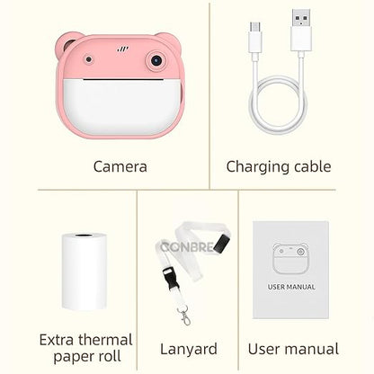 Imported Best Quality Kids Instant Print Camera with 4 Games – 3-in-1 Digital Camera for Boys & Girls Ages 3-12 | Print Photos & Record Videos | Supports 64GB SD, Gift-Ready - 2 Rolls (Teddy)