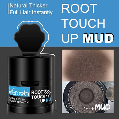 REGROWTH Root Touch-Up Mud Powder for Grey Hair & Bald Spots - Sweat & Stain Resistant Hair Concealer for Men & Women - 48HR Formula, Fuller Look, Covers Roots & Thinning Hair, 6g