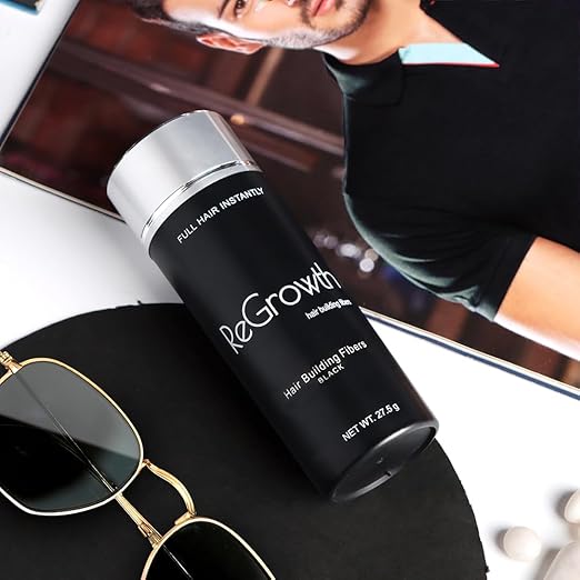 Regrowth Hair Building Fibers 27.5 gm - Hair Fibers For Thin & Fine Hair -Hair Thickening Fibers for Men & Women (Black).
