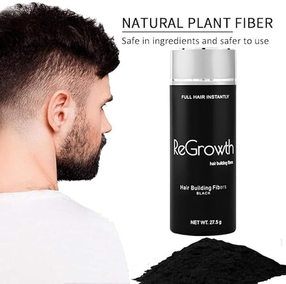 Regrowth Hair Building Fibers 27.5 gm - Hair Fibers For Thin & Fine Hair -Hair Thickening Fibers for Men & Women (Black).