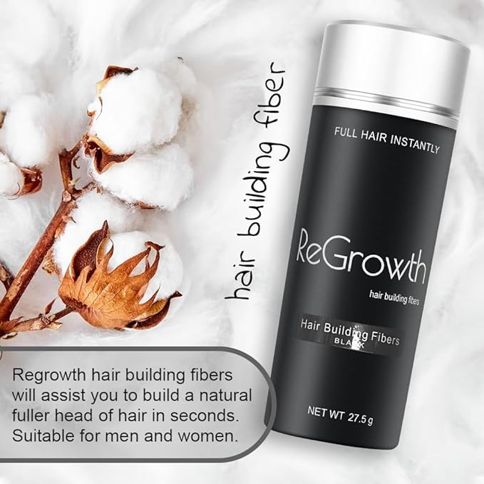 REGROWTH hair Building fibers (Black) 27.5 fiber For Thinning & Bald Spots hair Loss Concealer In Seconds Thickening fibers For Men & Women, 80 Grams
