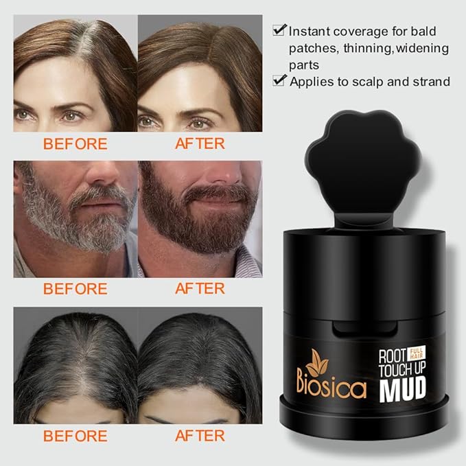 Bisoica Root Touch-Up Mud Hairline Concealer – Instant Hairline & Root Coverage for Men & Women, Easy Application & Long-Lasting