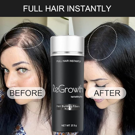 REGROWTH hair Building fibers (Black) 27.5 fiber For Thinning & Bald Spots hair Loss Concealer In Seconds Thickening fibers For Men & Women, 80 Grams