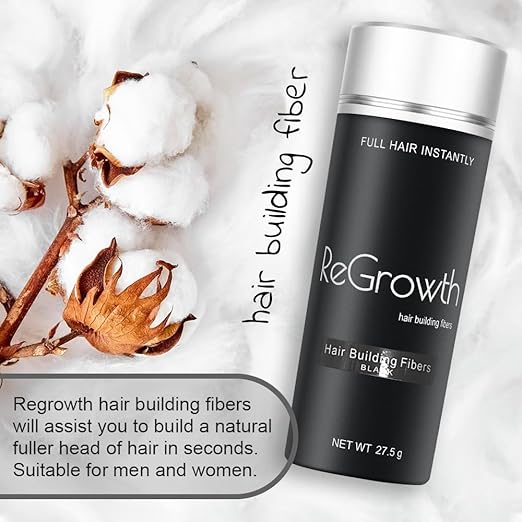 Regrowth Hair Building Fibers 27.5 gm - Hair Fibers For Thin & Fine Hair -Hair Thickening Fibers for Men & Women (Black).
