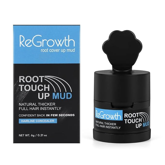 REGROWTH Root Touch-Up Mud Powder for Grey Hair & Bald Spots - Sweat & Stain Resistant Hair Concealer for Men & Women - 48HR Formula, Fuller Look, Covers Roots & Thinning Hair, 6g