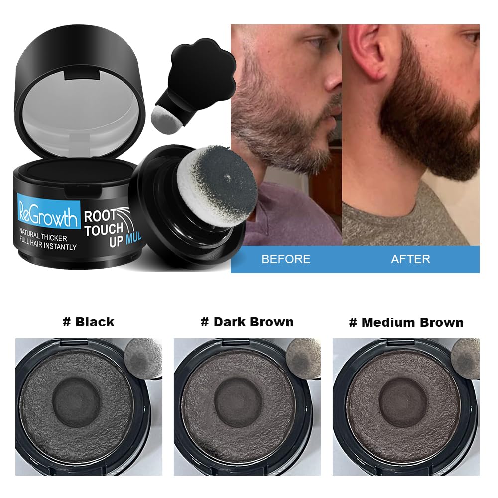 REGROWTH Root Touch-Up Mud Powder for Grey Hair & Bald Spots - Sweat & Stain Resistant Hair Concealer for Men & Women - 48HR Formula, Fuller Look, Covers Roots & Thinning Hair, 6g