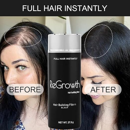 Regrowth Hair Building Fibers 27.5 gm - Hair Fibers For Thin & Fine Hair -Hair Thickening Fibers for Men & Women (Black).