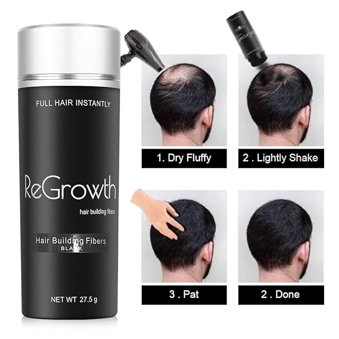 REGROWTH hair Building fibers (Black) 27.5 fiber For Thinning & Bald Spots hair Loss Concealer In Seconds Thickening fibers For Men & Women, 80 Grams