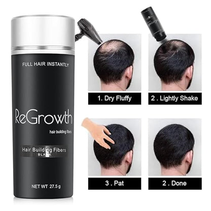REGROWTH hair Building fibers (Black) 27.5 fiber For Thinning & Bald Spots hair Loss Concealer In Seconds Thickening fibers For Men & Women, 80 Grams