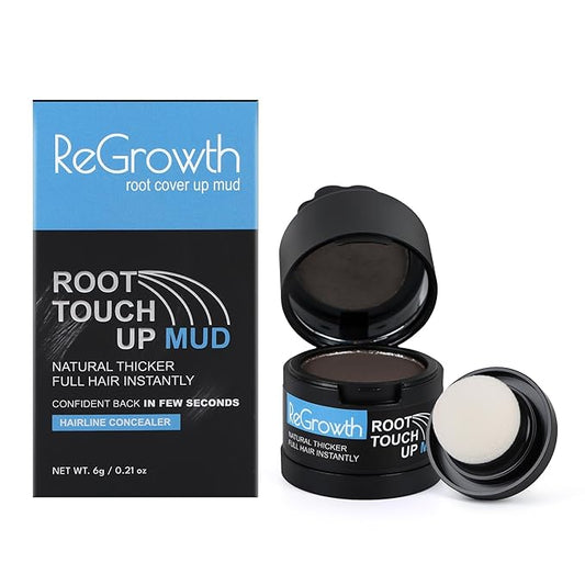 REGROWTH Root Touch-Up Mud Powder for Grey Hair & Bald Spots - Sweat & Stain Resistant Hair Concealer for Men & Women - 48HR Formula, Fuller Look, Covers Roots & Thinning Hair, 6g
