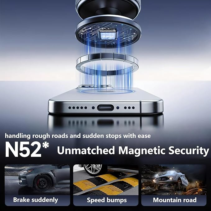 Vacuum Suction Magnetic Bracket K007, 2025 New 360° Rotatable 180° Foldable Magnetic Phone Holder for Car/Gym/Travel, for iPhone 16/15/14/13/12 Series Magsafe Devices (Black)