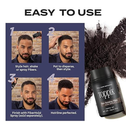 Premium Toppik Hair Building Fibers, Black, 27.5g, Instant Hair Thickening Solution, Fill In Fine or Thinning Hair Instantly Thicker, Fuller Looking Hair (Black, Large1)