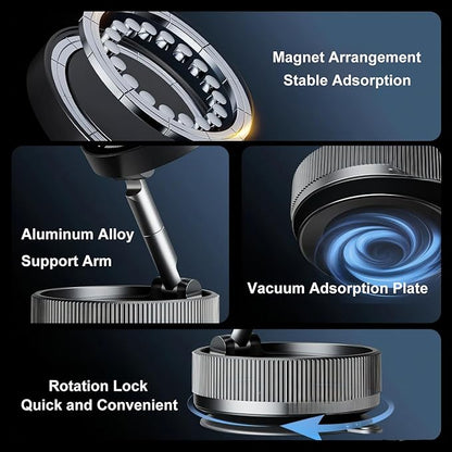 Vacuum Suction Magnetic Bracket K007, 2025 New 360° Rotatable 180° Foldable Magnetic Phone Holder for Car/Gym/Travel, for iPhone 16/15/14/13/12 Series Magsafe Devices (Black)