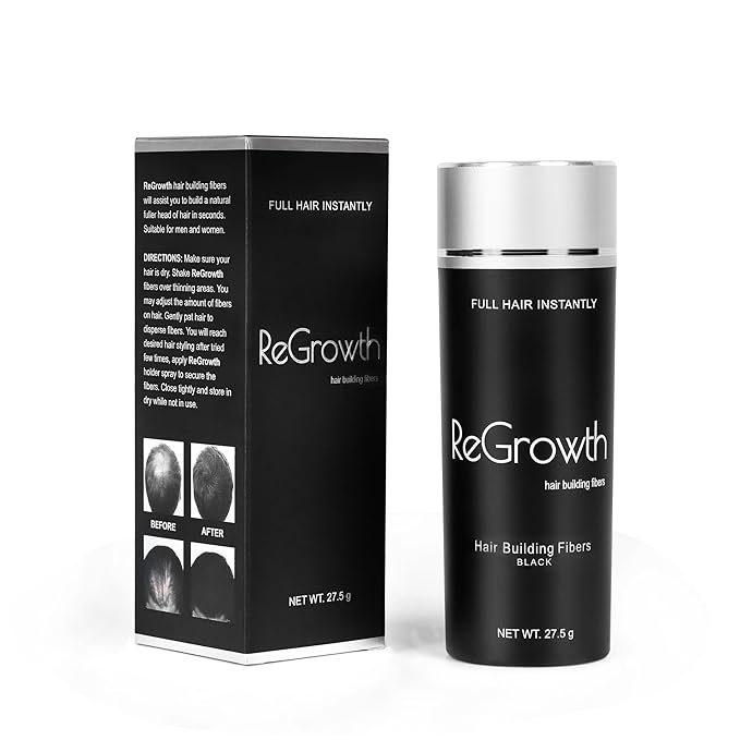 REGROWTH hair Building fibers (Black) 27.5 fiber For Thinning & Bald Spots hair Loss Concealer In Seconds Thickening fibers For Men & Women, 80 Grams