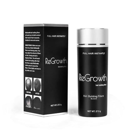 REGROWTH hair Building fibers (Black) 27.5 fiber For Thinning & Bald Spots hair Loss Concealer In Seconds Thickening fibers For Men & Women, 80 Grams