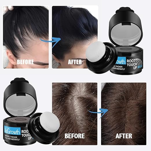 ReGrowth Hair Root Touch-Up Mud Powder | Instantly Conceals hair loss, Bald Patch and Grey hair | Root Cover up | Sweat Resistant and Stain Proof 24 hour Formula (Black).