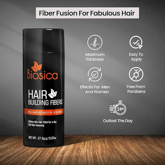 Biosica Hair Building Fibers 27.5Gm - Hair Fibers For Thin & Fine Hair -Hair Thickening Fibers For Men & Women
