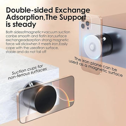 Gadget 360 Vacuum Magnetic Phone Holder Hands Free, Foldable Suction Mount, Strong Grip for Mirror, Shower, Gym, Car, Kitchen and Universal Magnetic Phone Stand - Black