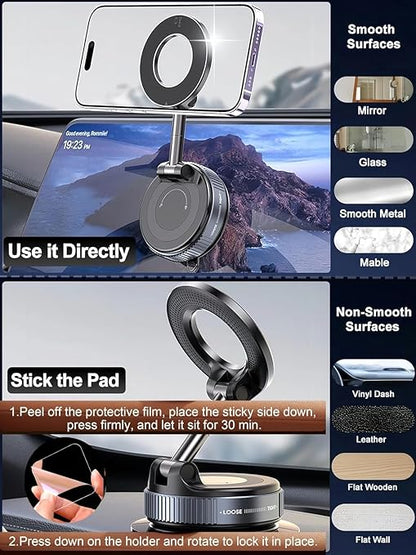 360° Vaccum Magnetic Phones Holder, Magnetic Car Phone Mount, Hands-Free Suction Cup Phones Holder for Car/Gym/Mirror/Shower, Car Mount Compatible All Mobile (Extended)