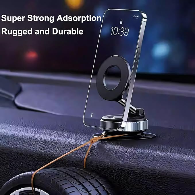 Vacuum Suction Magnetic Bracket K007, 2025 New 360° Rotatable 180° Foldable Magnetic Phone Holder for Car/Gym/Travel, for iPhone 16/15/14/13/12 Series Magsafe Devices (Black)