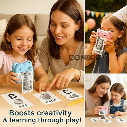 Imported Best Quality Kids Instant Print Camera with 4 Games – 3-in-1 Digital Camera for Boys & Girls Ages 3-12 | Print Photos & Record Videos | Supports 64GB SD, Gift-Ready - 2 Rolls (Teddy)
