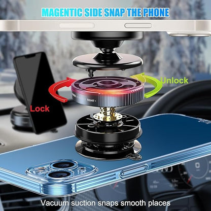 Upgraded 360° Vaccum Magnetic Phones Holder, Magnetic Car Phone Mount, Hands-Free Suction Cup Phones Holder for Car/Gym/Mirror/Shower, Car Mount Compatible with All Mobile (Black)