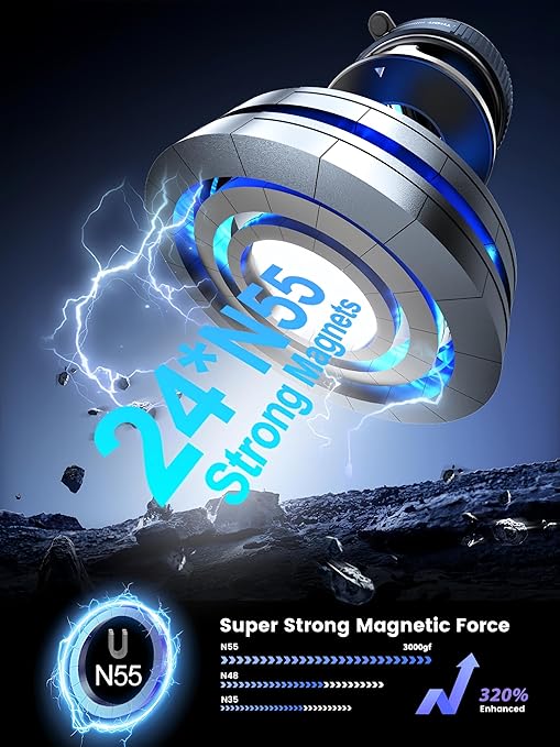 Premium Upgraded 360° Magnetic Mobile Phone Holder, Strong Vacuum Suction, Foldable Design, Magna Ring Mount for Car, Reels, Mirror & Smooth Surfaces-Universal Compatibility