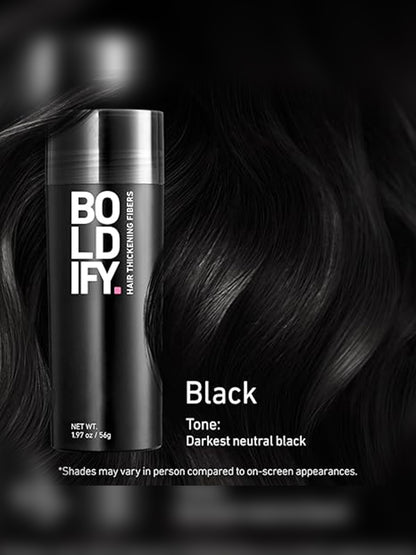 BOLDIFY Hair Fibers (56g) - Fill In Thinning and Fine Hair for an Instantly Fuller, Thicker Look - 14 Shades for Women & Men - Black