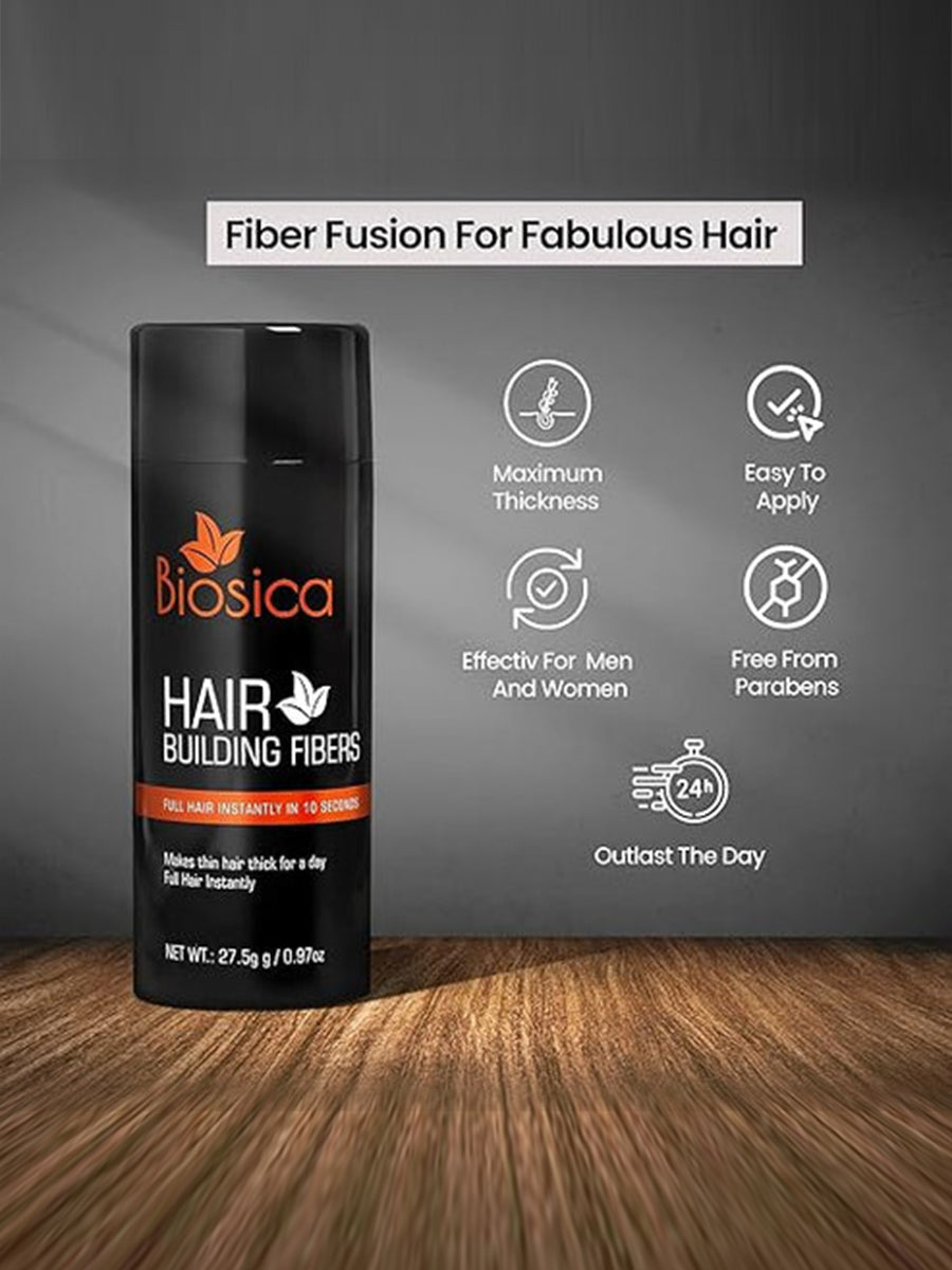 Biosica Hair Building Fibers 27.5Gm - Hair Fibers For Thin & Fine Hair -Hair Thickening Fibers For Men & Women (Black)