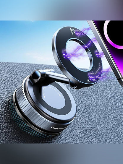 Premium Upgraded 360° Magnetic Mobile Phone Holder, Strong Vacuum Suction, Foldable Design, Magna Ring Mount for Car, Reels, Mirror & Smooth Surfaces-Universal Compatibility