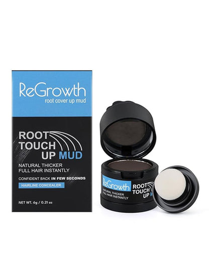 REGROWTH Root Touch-Up Mud Powder for Grey Hair & Bald Spots - Sweat & Stain Resistant Hair Concealer for Men & Women - 48HR Formula, Fuller Look, Covers Roots & Thinning Hair, 6g
